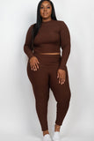 Plus Ribbed Mock Neck Long Sleeve Top & Leggings Set