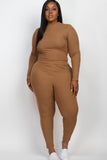 Plus Ribbed Mock Neck Long Sleeve Top & Leggings Set