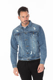 Men's Medium Blue Denim Jacket with Distressed