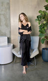 Black Silky 3 Piece Kimono Pajama Sets