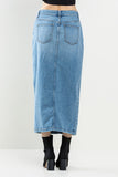 Women Super Long Comfort Button-Up Maxi Denim Skirt With Pockets