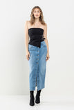 Women Super Long Comfort Button-Up Maxi Denim Skirt With Pockets
