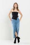 Women Super Long Comfort Button-Up Maxi Denim Skirt With Pockets