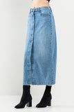 Women Super Long Comfort Button-Up Maxi Denim Skirt With Pockets