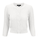 Cute Pattern Cropped Cardigan Sweater  3/4 Sleeve
