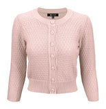 Cute Pattern Cropped Cardigan Sweater  3/4 Sleeve