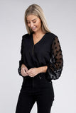 V Neck Wrap Sheer Sleeves Bodysuit