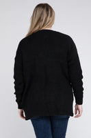 Plus Size Low Gauge Waffle Open Cardigan Sweater