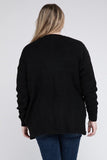 Plus Size Low Gauge Waffle Open Cardigan Sweater