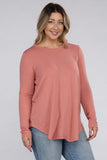 Plus Size Long Sleeve Round Neck Round Hem Top