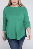 Plus Size Melange Baby Waffle Long Sleeve Top