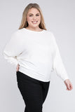 Plus Size Ribbed Batwing Long Sleeve Boat Neck Sweater