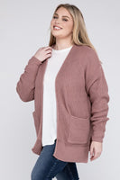 Plus Size Low Gauge Waffle Open Cardigan Sweater