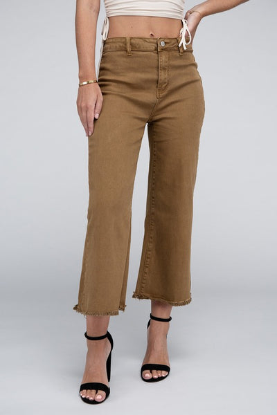 Acid Washed High Waist Frayed Hem Straight Pants