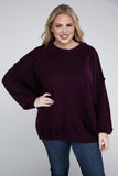 Plus Oversized Round Neck Raw Seam Melange Sweater