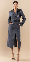 Leather Inserted Belted Trench Maxi Coat Dress