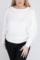 Plus Size Ribbed Batwing Long Sleeve Boat Neck Sweater