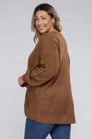 Plus Size Low Gauge Waffle Open Cardigan Sweater