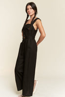 PLUS  SIZE SLEEVELESS SQUARE NECK BUTTON ANKLE JUMPSUIT