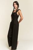 PLUS  SIZE SLEEVELESS SQUARE NECK BUTTON ANKLE JUMPSUIT