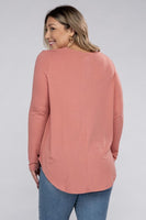 Plus Size Long Sleeve Round Neck Round Hem Top