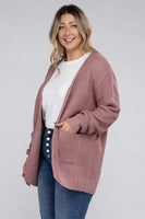 Plus Size Low Gauge Waffle Open Cardigan Sweater