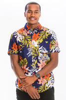 Mens Print Hawaiian Button Down Shirt