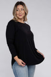 Plus Size Long Sleeve Round Neck Round Hem Top