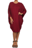 Plus Size Solid 3/4 sleeve short midi dress