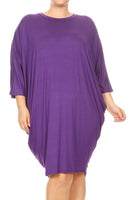 Plus Size Solid 3/4 sleeve short midi dress