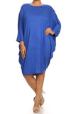 Plus Size Solid 3/4 sleeve short midi dress