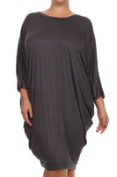 Plus Size Solid 3/4 sleeve short midi dress