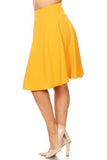 Solid high waisted A-line knee length skirt