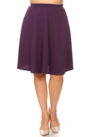 Solid high waisted A-line knee length skirt