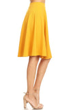 Solid high waisted A-line knee length skirt