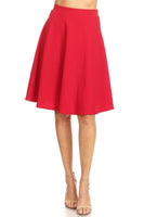 Solid high waisted A-line knee length skirt