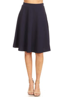 Solid high waisted A-line knee length skirt