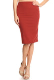 Solid knee length high waisted pencil skirt