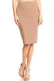 Solid knee length high waisted pencil skirt