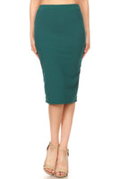 Solid knee length high waisted pencil skirt