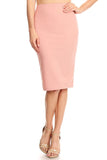 Solid knee length high waisted pencil skirt