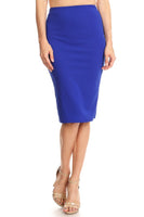 Solid knee length high waisted pencil skirt