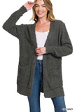 Long Sleeve Popcorn Sweater Cardigan with Pockets