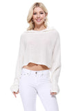 Bat Wing Sleeve Crop Waffle Knit Hoodie Top