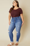 Plus Size High Rise Button Fly Ankle Skinny Jeans