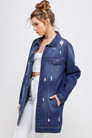 Women DENIM 3/4 QUARTER JACKETS DISTRESSED WASHED