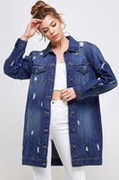 Women DENIM 3/4 QUARTER JACKETS DISTRESSED WASHED