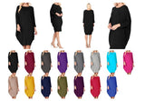 Solid knit dress Crew neck Long dolman sleeves