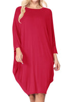 Solid knit dress Crew neck Long dolman sleeves