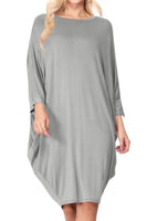 Solid knit dress Crew neck Long dolman sleeves